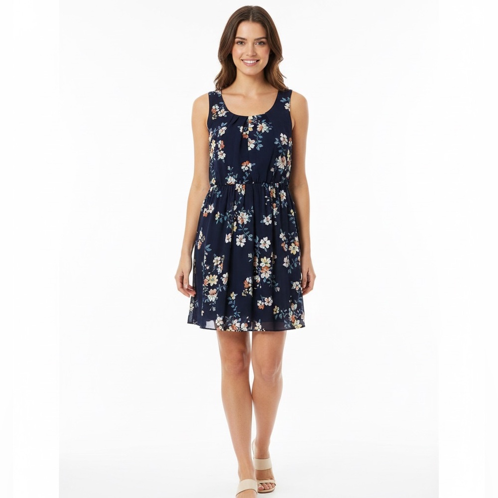 by & by NWOT Navy Blue Dress Sleeveless Fit and Flare Limed Elastic Waist